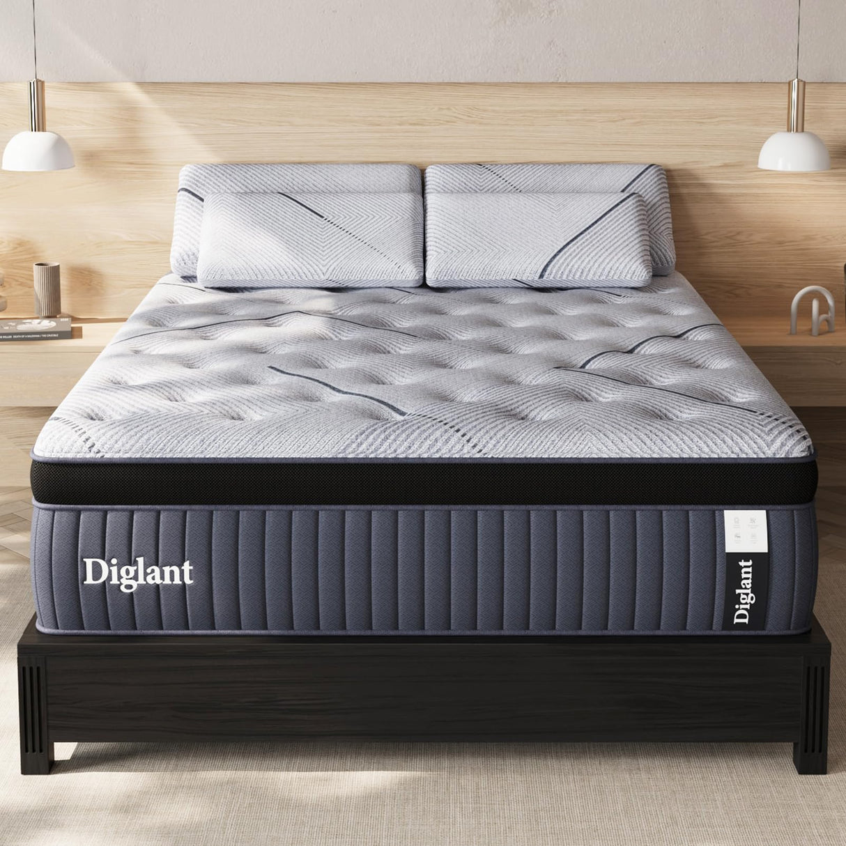 DIGLANT Queen Mattress, 14Inch Medium Queen Hybrid Mattress,Cooling Gel Memory Foam & 7-Zone Individual Pocket Springs, Queen Size Mattress in Box for Supportive & Pressure Relief,60 x 80 DIGLANT