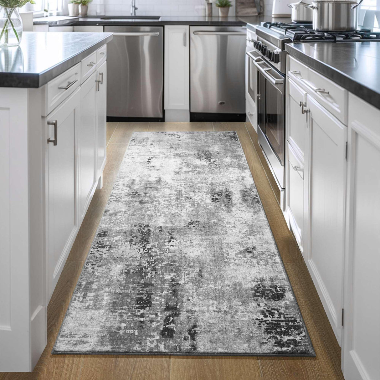 Runner Rug for Hallways Kitchen Runner Rug Non Slip 2'6''x8' Washable Grey Long Runner Rugs with Rubber Backing Soft Abstract Carpet Runner for Entryway, Kitchen, Bedroom, Bathroom Ompaa