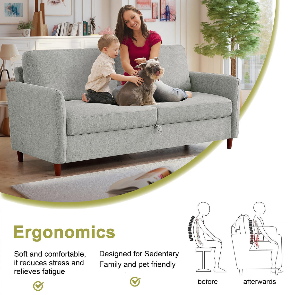 Chorlenimi Loveseat Sofa Couch with Storage Small Couches for Small Spaces Comfy Love Seats for Living Room 2 Seater Sofa for Bedroom(Light Grey, 2-Seat) Chorlenimi