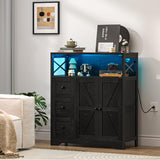 Yoobure Storage Cabinet with Doors and Shelves, LED Coffee Bar Cabinet with Power Outlet, Farmhouse Kitchen Buffet Cabinet with Drawers Accent Pantry Cabinet Sideboard for Living Room Entryway Yoobure