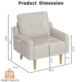 EJUNQ Mid Century Modern Accent Chair ，Upholstered Armchair，Comfy Reading Chair with Wood Legs，Fabric Single Sofa Chair for Living Room Bedroom Small Spaces（Ivory） EJUNQ