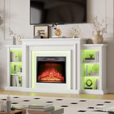 72" Electric Fireplace with Mantel,White TV Stand with Fireplace,Modern Entertainment Center with LED Lights for Bedroom Living Room BLANKSPACE