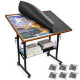Sunix 1500 Pieces Jigsaw Puzzle Table with Legs, 36"x26" Adjustable Height Puzzle Board with Cover & 6 Sorter Tray, 12-Tilting-Angle Portable Wooden Puzzle Table for Adults, Enclosed with Wheels Sunix