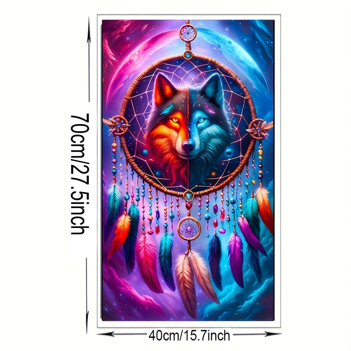 Dreamcatcher Wolf 5D DIY Diamond Painting Kit for Adults, Full Round Drill Diamond Mosiac Embroidery Art,Animal Diamond Art Kits for Home Decor 15.7x27.5 inch KUFWKEY