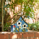 Glitzhome 10.75" L Distressed Solid Wood Hanging Birdhouse with 3D Flowers Rustic Hand-Painted Garden Bird Houses for Outdoors Decorative Glitzhome
