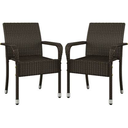 Yaheetech Set of 2 Stackable Outdoor Rattan Dining Chairs, All-Weather Armchair w/Armrests, Steel Frame for Garden, Patio, Deck, Yard, Poolside, Brown