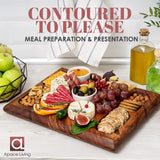 Contour Wood Cutting Board - Large Acacia Butcher Block Chopping Board for Kitchen w/Stand, Sustainable Wood, Juice Groove - Doubles as 4 Compartment Apace Living