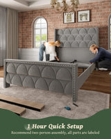 OHOHOLIVE Queen Size Bed Frame with 56" Headboard - 1000LBS Capacity Support, Velvet Upholstered Wingback Platform Bed Frame, Noise Free, Sturdy Wooden Slat Support OHOHOLIVE