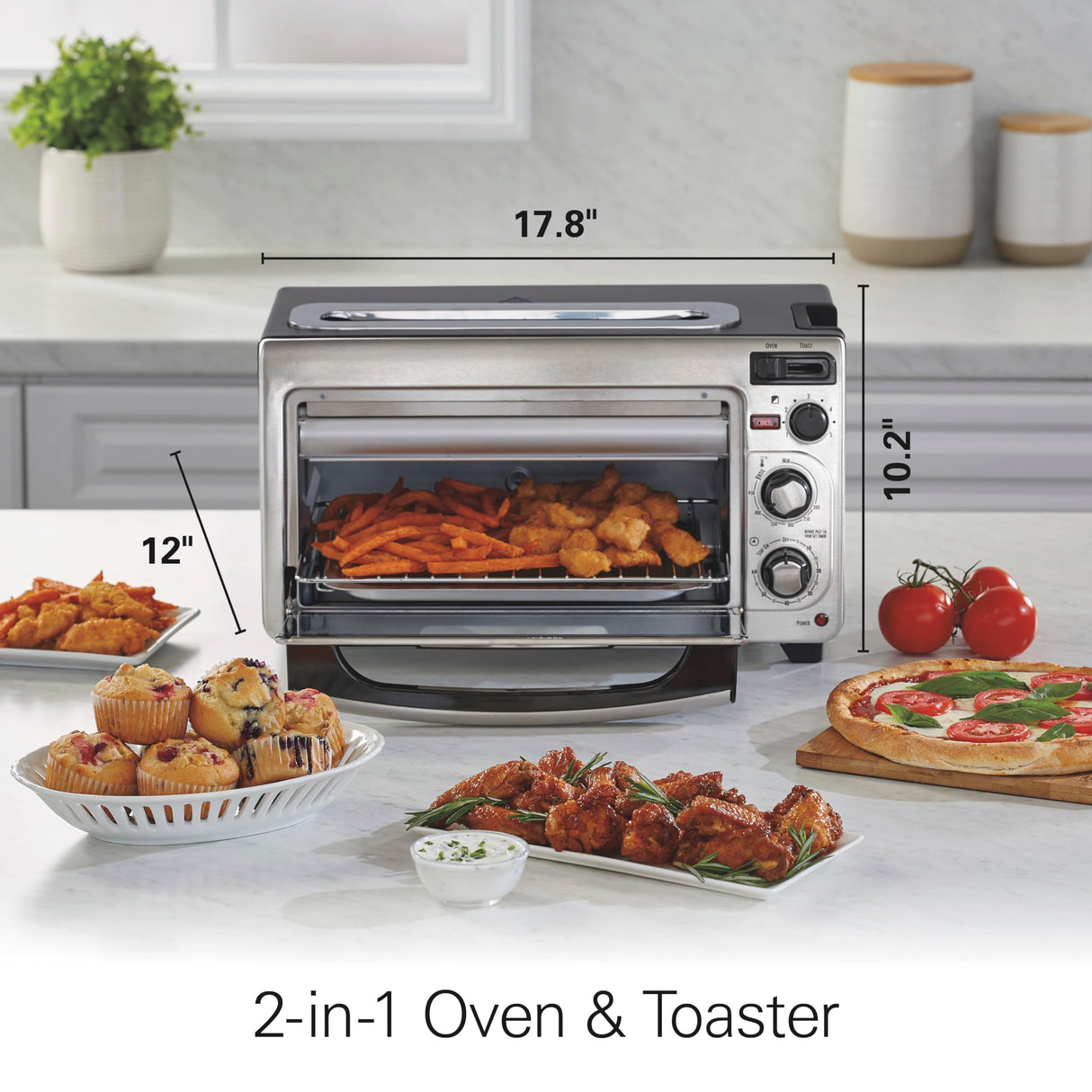 Hamilton Beach 2-in-1 Countertop Toaster Oven and Long Slot 2 Slice Toaster, 60 Minute Timer and Automatic Shut Off, Shade Selector, Stainless Steel (31156) Hamilton Beach