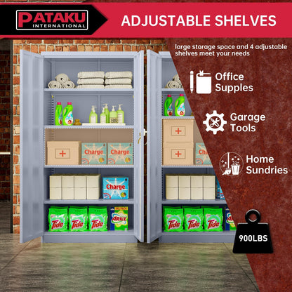 Pataku Garage Storage Cabinet, Grey Metal Cabinet with Locking Doors and Shelves, 71" Steel Tool Cabinet for Home, Office, Basement