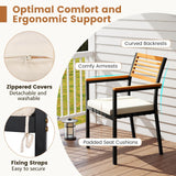 Tangkula 7-Piece Patio Dining Set, Outdoor Acacia Wood Cushioned Chairs and 51”-64” Expandable Rectangular Table Set, with Umbrella Hole, 6 Stackable Armchairs, for Poolside Garden (Off White) Tangkula