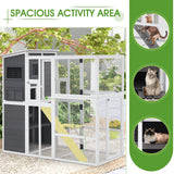YODOLLA Wooden Cat House,Large Space Cat Cage,Large Outdoor/Indoor Catio Enclosures,Wooden Cat House Weatherproof with Multi Platforms, Indoor Interoperability,Jump Platform Grey YODOLLA