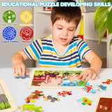 Wooden Farm Puzzles for Kids Age 3 4 5 Year Old, 4 Pack 24 Pcs Montessori Toddler Jigsaw Puzzles for Girl boy Activities Preschool Learning Educational Birthday Gift LACCHOUFEE