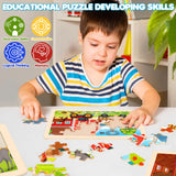 4-in-1 Farm Wooden Puzzles for Kids Ages 4-6, 24 PCS Wooden Jigsaw Puzzles for Toddlers Ages 2-4, Preschool Educational Puzzles Boards Toys Gifts for 3 4 5 6 Boys Girls Duchong