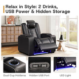 ANJ Power Home Theater Seating Set of 2, PU Leather Electric Recliner Chair with Powered Headrest, Dual Motors Movie Reclining Chairs with LED Lights,USB Port, Cup Holders, Hidden Arm Storage (Black) ANJ