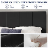 Allewie King Size Dutch Velvet Upholstered Platform Bed Frame/Vertical Channel Tufted Adjustable Headboard/Low Profile Bed Frame/No Box Spring Needed/Easy Assembly/Black Allewie