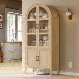 ONBRILL 71" Tall Arched Cabinet, 5-Tier Arched Kitchen Pantry with Glass Doors & Shelves, Modern Display Storage Cabinets with Adjustable Feet, Wooden Pantry Cabinet for Living Room, Dining Room ONBRILL
