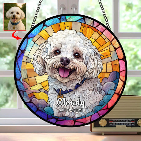 Custom Pet Portrait Stained Glass Suncatcher – Personalized Dog Memorial Ornament, Pet Loss Remembrance Gift, Window Hanging, Bereavement Keepsake, Home Decor Noni