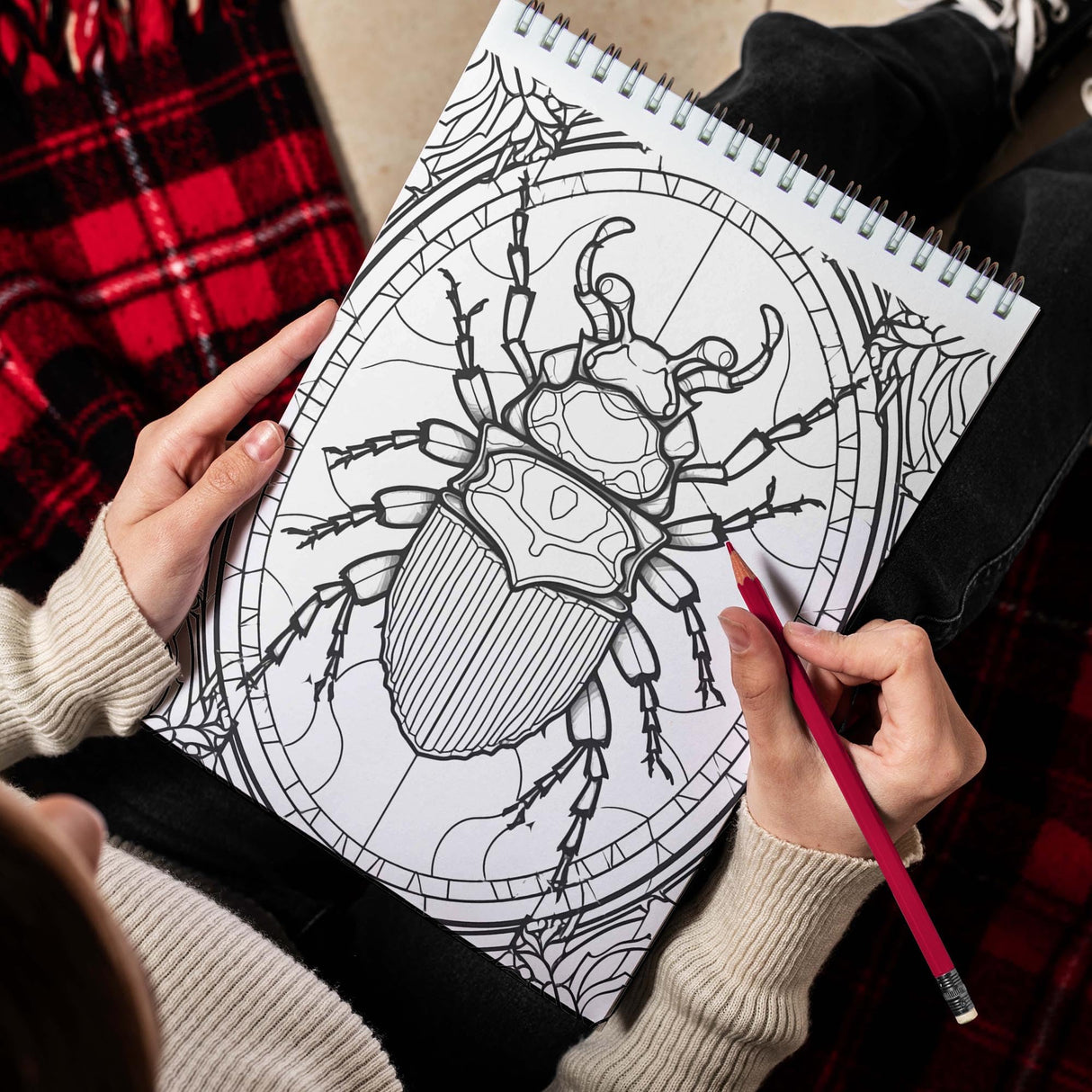 TPLHOUSE Stained Glass Insects Coloring Book Spiral Bound for Teens and Adults, Premium Cover, 30 Glass-Tinted Insects Coloring Pages of Intricate Patterns for Stress Relief and Relaxation TPLHOUSE