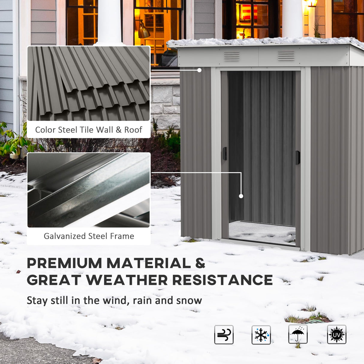 Nicbex Outdoor Storage Shed Outdoor Storage Box 6' x 4' Metal Lean to Garden Shed, Garden Tool House with Double Sliding Doors, 2 Air Vents for Backyard, Patio, Lawn, Gray NicBex