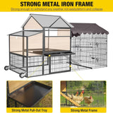Chicken Coop All-Iron Frame Large Hen House Mobile Poultry Cage with Nesting Box,Metal Run,Waterproof Rain Cover Duck Coop, 85" Aivituvin