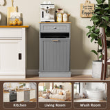 Spurgehom 13 Gallons Tilt Out Trash Cabinet Kitchen Waste Bins Free Standing Laundry Hamper Recycling Cabinet Trash Can Holder with Hideaway Drawer Pet Proof Trash Can for Living Room, Grey Spurgehom