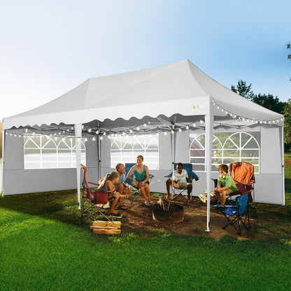 HOTEEL 10x20 Pop Up Canopy Tent for Parties, Waterproof Easy Setup Canopy Tent 10x20 with 6 Sidewalls, 4 Sandbags, Wheeled Bag, Outdoor Sunproof 10x20 Canopy for Backyard, Wedding, Event, Patio, White