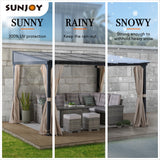 Sunjoy 10 x 12 ft Wall Mounted Gazebo with Polycarbonate Roof, Black Aluminum & Metal Frame Lean to Gazebo with Curtains and Netting… Sunjoy