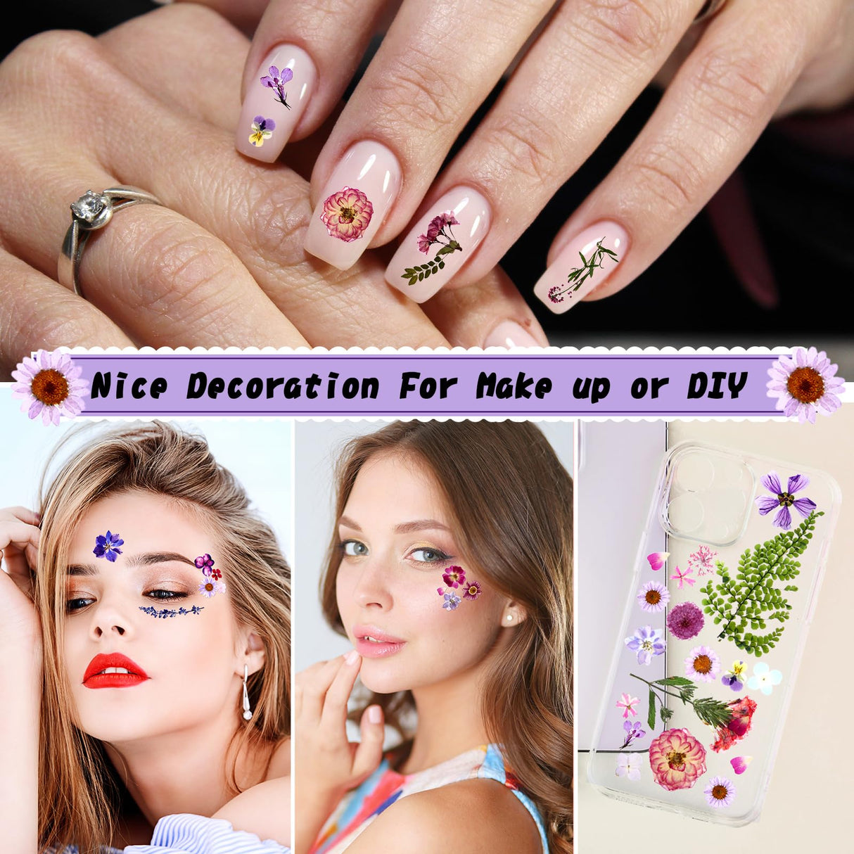 Nuanchu 167 Pcs Real Dried Pressed Flowers Natural Dried Flowers Colorful Dry Daisy Flowers Mixed Dried Flowers for DIY Candle Resin Nails Jewelry Pendant Crafts Floral Art (Purple) Nuanchu