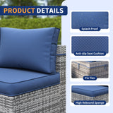 VONZOY Patio Furniture Set, 12-Piece Outdoor Sectional with Free Cover, All-Weather Wicker Patio Conversation Sets for Backyard (Grey with Navy Cushion) VONZOY