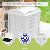 Suncast 33 Gallon Durable Plastic Hideaway Outdoor Garbage Can Trash Bin with Lid and Wicker Design for Backyard, Deck, or Patio, White Suncast