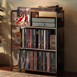 Huxitocan 4 Tier Large Record Player Stand, Holds Up to 380-450 Albums Turntable Stand with 4 Adjustable Divider Vinyl Record Cabinet Turntable Stand for Albums DVD Shelf Books Magazines Files Huxitocan