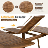 Modern 5-Piece Outdoor Patio Dining Set, All-Weather Acacia Wood Extendable Round Dining Table with 12inch Butterfly Leaf and 4 Rattan Arm Chairs for Backyard, Garden, Poolside CKLMMC