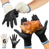 Raxwell BBQ Gloves - 6 Heat Resistant & Washable Cotton Liners + 100 Disposable Nitrile Food Prep Gloves - For Barbecue Smoking, Cooking & Hot Food Prep - Size Large Raxwell