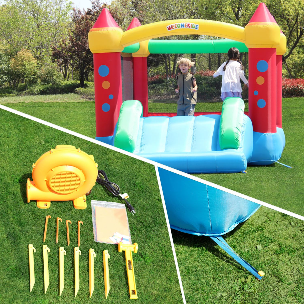 WeeOneKids Air Bounce House, Inflatable Bouncer with Air Blower and Slide, Jumping Family Backyard Bouncy Castle with Extra Thick Material weeonekids