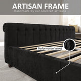 AMERLIFE King Size Platform Bed Frame, Velvet Upholstered Sleigh Bed with Scroll Wingback Headboard & Footboard/Button Tufted/No Box Spring Required/Easy Assembly/Black AMERLIFE