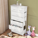 Pellebant Dresser for Bedroom with 7 Drawers, Tall Dresser Vertical Storage Tower, Sturdy Metal Frame, Fabric Storage Bins with Plastic Handle, Wooden Top, Organizer Unit for Closet/Hallway, White Pellebant