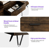 TV Cabinet with Storage LED Lights,Power Outlets,Dresser with 8 Drawers Open Shelf,TV Stand for 32/45/55/65 Inches,Metal Frame & Wood Top Storage Cabinet for Bedroom,Living Room,Hallway Takywep