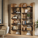 Tribesigns 70.87" Tall Farmhouse Bookshelf, 5-Tier Double Wide Bookcase with Open Shelves, Vintage Bookshelf for Living Room, Office, Study Room, Bedroom (1, Brown+Black) Tribesigns