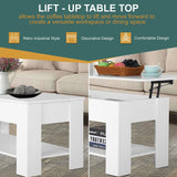 PayLessHere Coffee Table Lift Top Coffee Tables with Hidden Compartment and Storage Shelf Wooden Lift Tabletop Dining Table for Living Room Home (White, 39" D x 28" W x 24" H) PayLessHere
