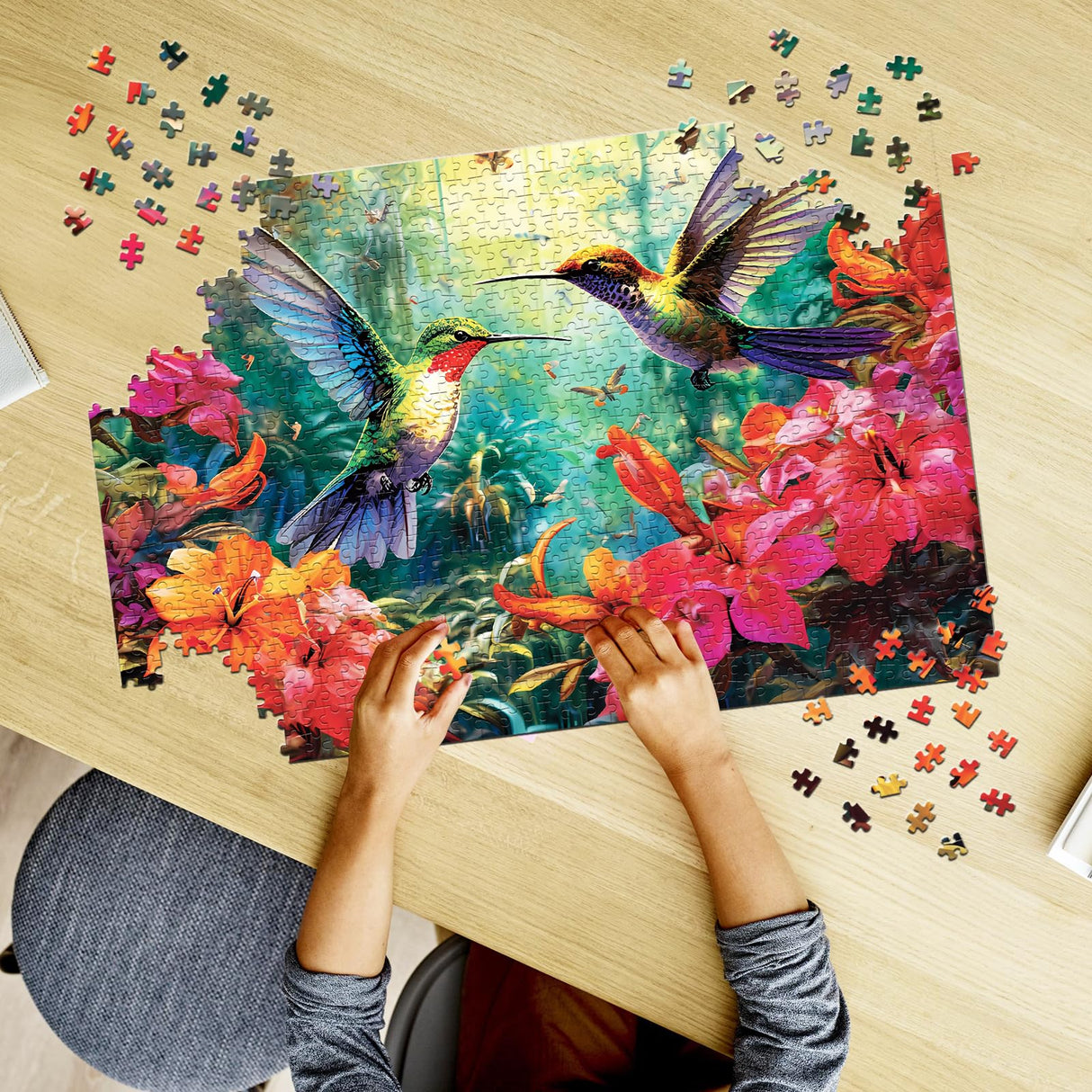 1000 Piece Puzzle for Adults - Hummingbird Garden | Wooden Jigsaw Puzzles 1000 Pieces | Decorations DIY Leisure Game Toy Gift for Family Friends| Difficult Puzzles Size 29 x 20 inches najiaxiaowu
