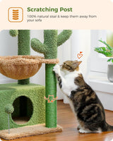 PEQULTI 4-in-1 Cactus Cat Tree, 33'' Cat Tower for Indoor Cats with Large Condo, Cat Scratching Post for Cats with Deep Hammock& Cozy Top Perch,Green PEQULTI