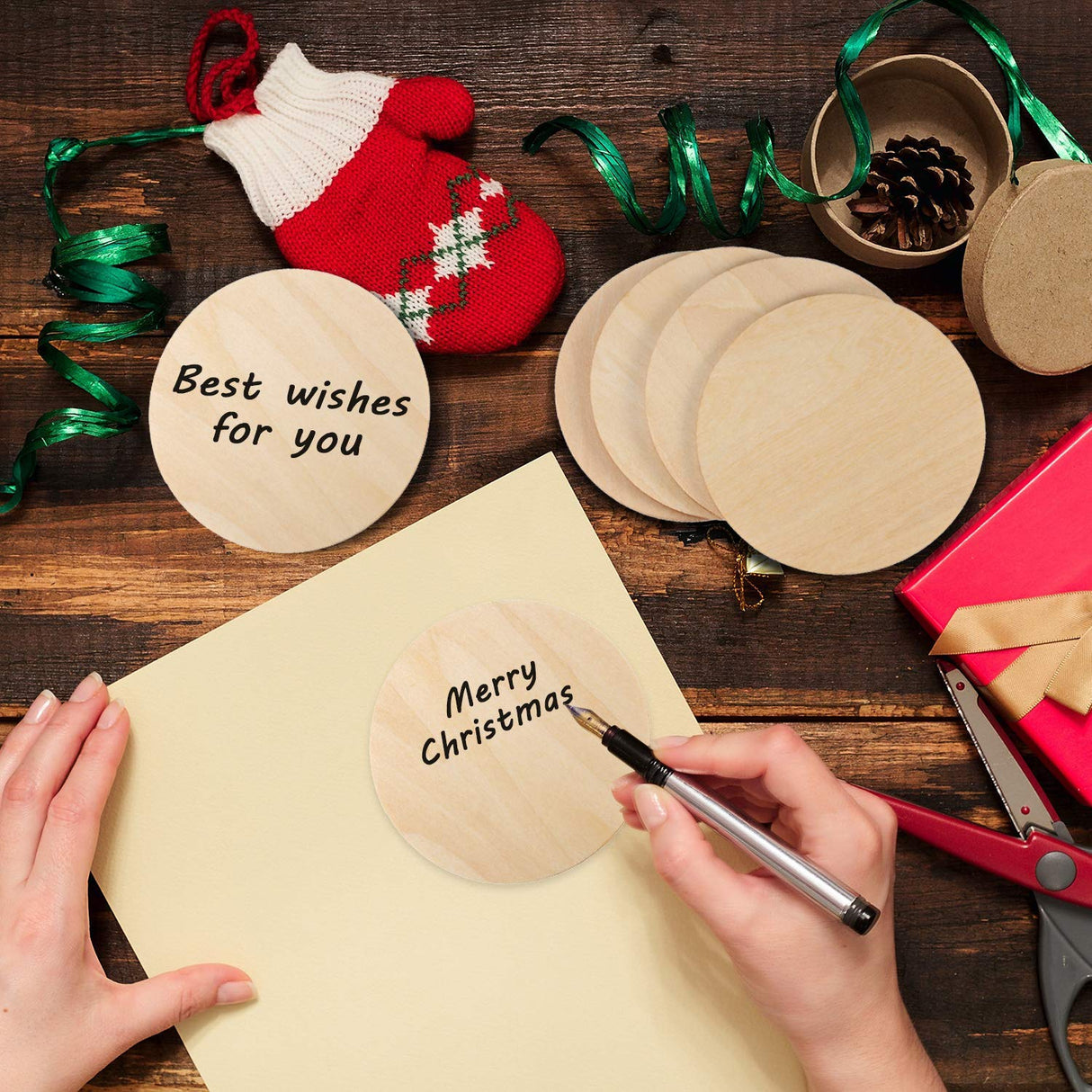 30 Pieces 4" Inch Unfinished Round Wood Discs for Crafts Wooden Cutout Tiles Wood Circles Round Slices Painting and Christmas Decorations,Home Decoration,DIY Craft Coasters for Painting Writing Thiecoc