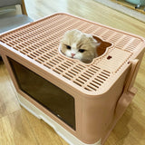 Kattypet Foldable Enclosed Top Entry Cat Toilet - Extra Large Covered Cat Litter Box with Litter Brush and Scoop kattypet