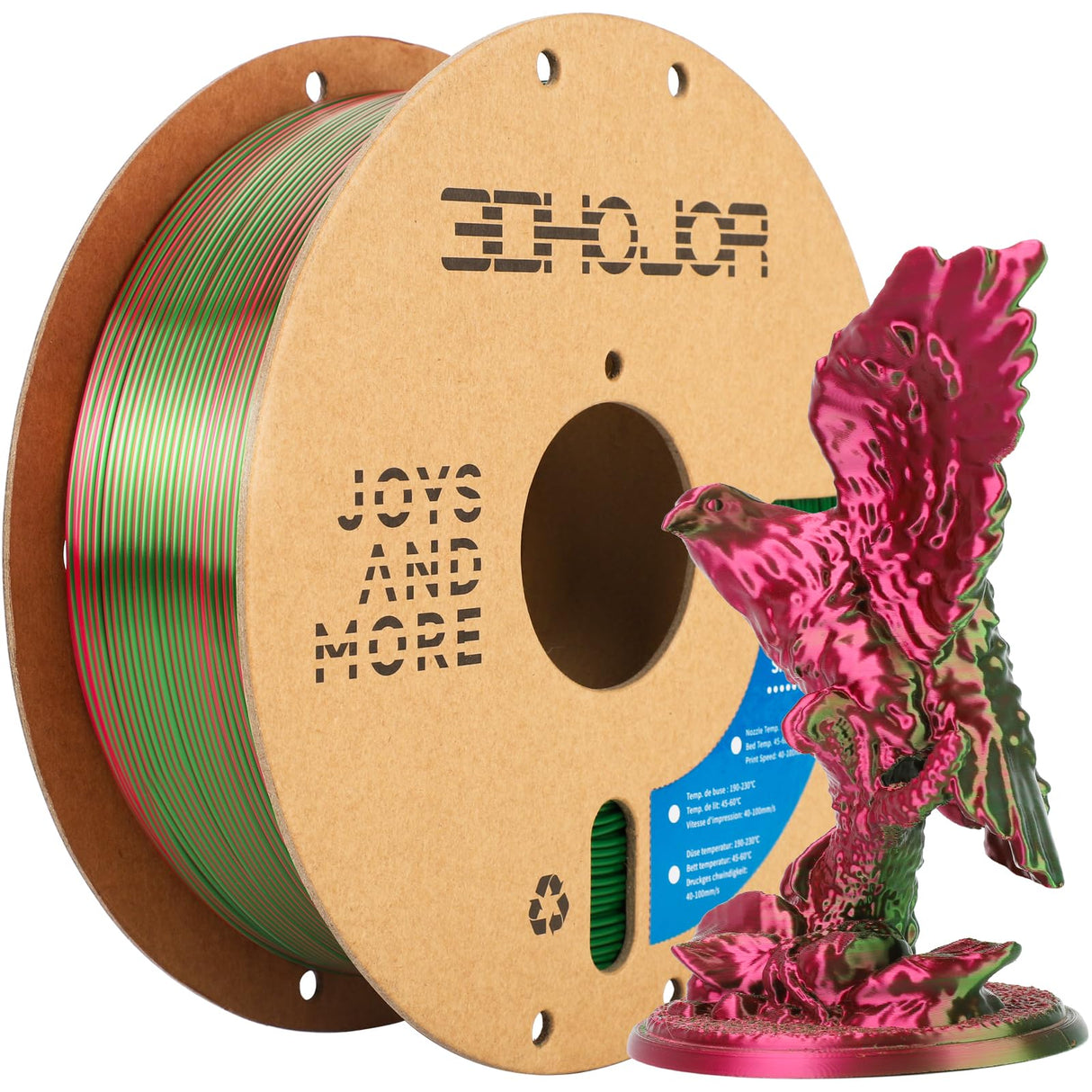 3DHoJor Silk PLA Filament 1.75mm Red Green Dual Color PLA 3D Printer Filament 2 in 1 Coextrusion 1KG Spool(2.2lbs) 3D Printing Filament Dimensional Accuracy +/- 0.03mm Fits for Most FDM 3D Printers 3DHoJor