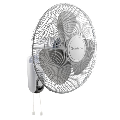 Comfort Zone Oscillating Wall Mount Fan with Adjustable Tilt, 16 inch, 3 Speed, Metal Grille, 90 Degree Oscillation, Airflow 14.07 ft/sec, Ideal for Home, Bedroom, Gym & Office, CZ16W Comfort Zone