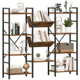 GAOMON Triple Wide 4 Tier Book Shelf, 54.3” Large Bookcase with 11 Open Shelves, Industrial Bookshelves and Bookcases with Metal Frame for Home Office, Study Room, Living Room-Rustic Brown GAOMON