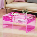 solaround Acrylic Coffee Table for Living Room Clear Rectangle Lucite Table with Open Storage Shelf (1, Pink, Large) solaround