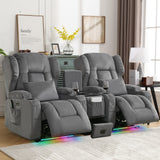 DRMBOOK Power Recliner Chair, Electric Wall Hugger Reclining Sofa with Massage & Heat, Overstuffed Theater Seating with LED/USB Port/Cup Holders for Living Room (Linen Grey, 1 Chair with Console) DRMBOOK
