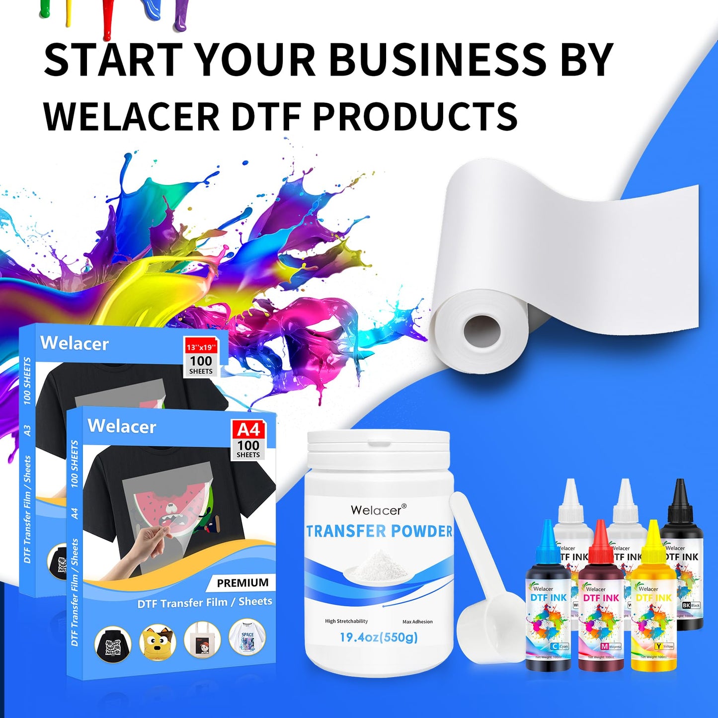 Welacer DTF Powder for Sublimation on Cotton 19.4oz / 1.21lbs, White DTF Pretreat Hot Melt Adhesive Powder for All Transfer Printer Direct Print on Dark or Black Fabric